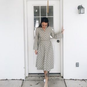 70s Powder Blue Striped Midi Dress by Albert Nipon